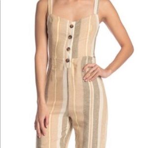 Romeo + Juliet Olive Combo Button Linen Jumpsuit